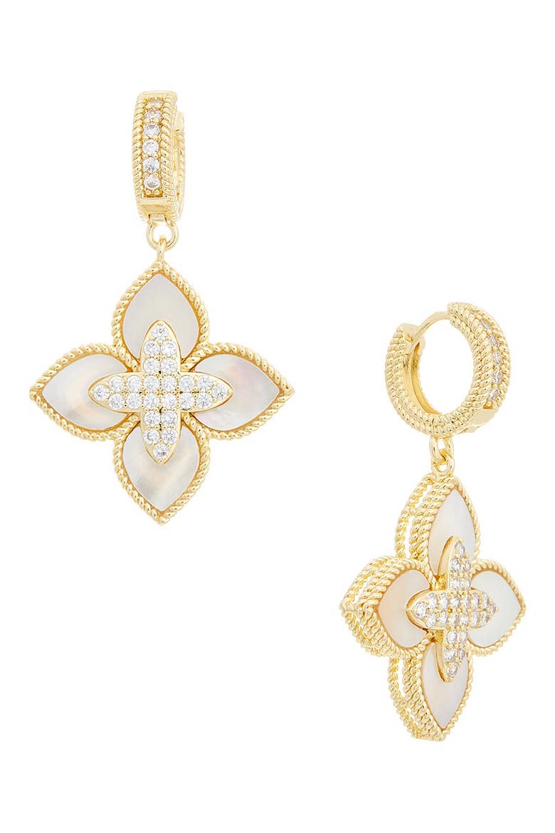 Cubic Zirconia Clover Drop Huggie Hoop Earrings, Main, color, YELLOW/WHITE
