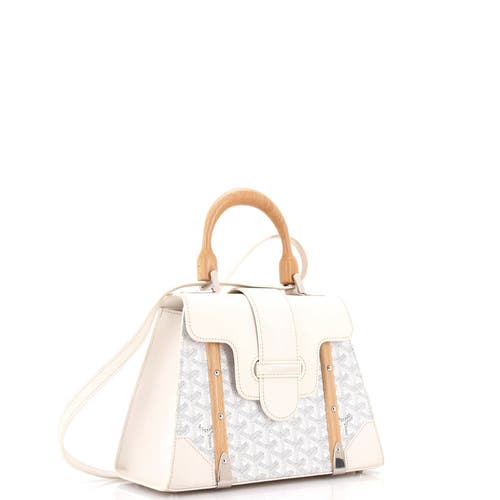 Pre-owned Goyard  Goyard Saigon Top Handle Bag Coated Canvas With Leather Pm In White
