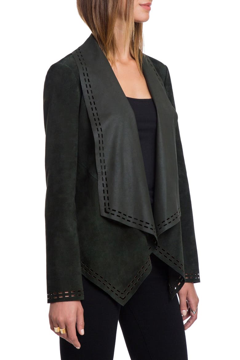 Laser Cut Goatskin Suede Jacket, Alternate, color, DARK OLIVE