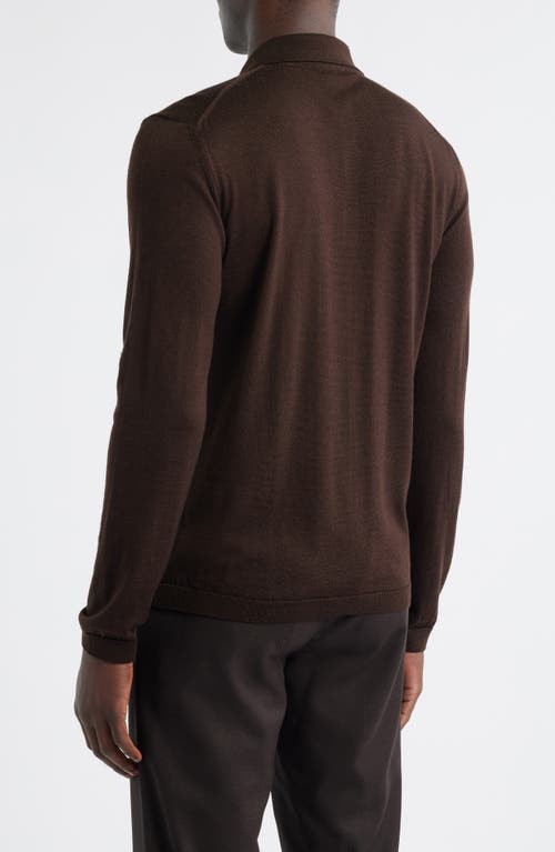 Jack Victor Long Sleeve Wool & Silk Polo Sweater In Brown
