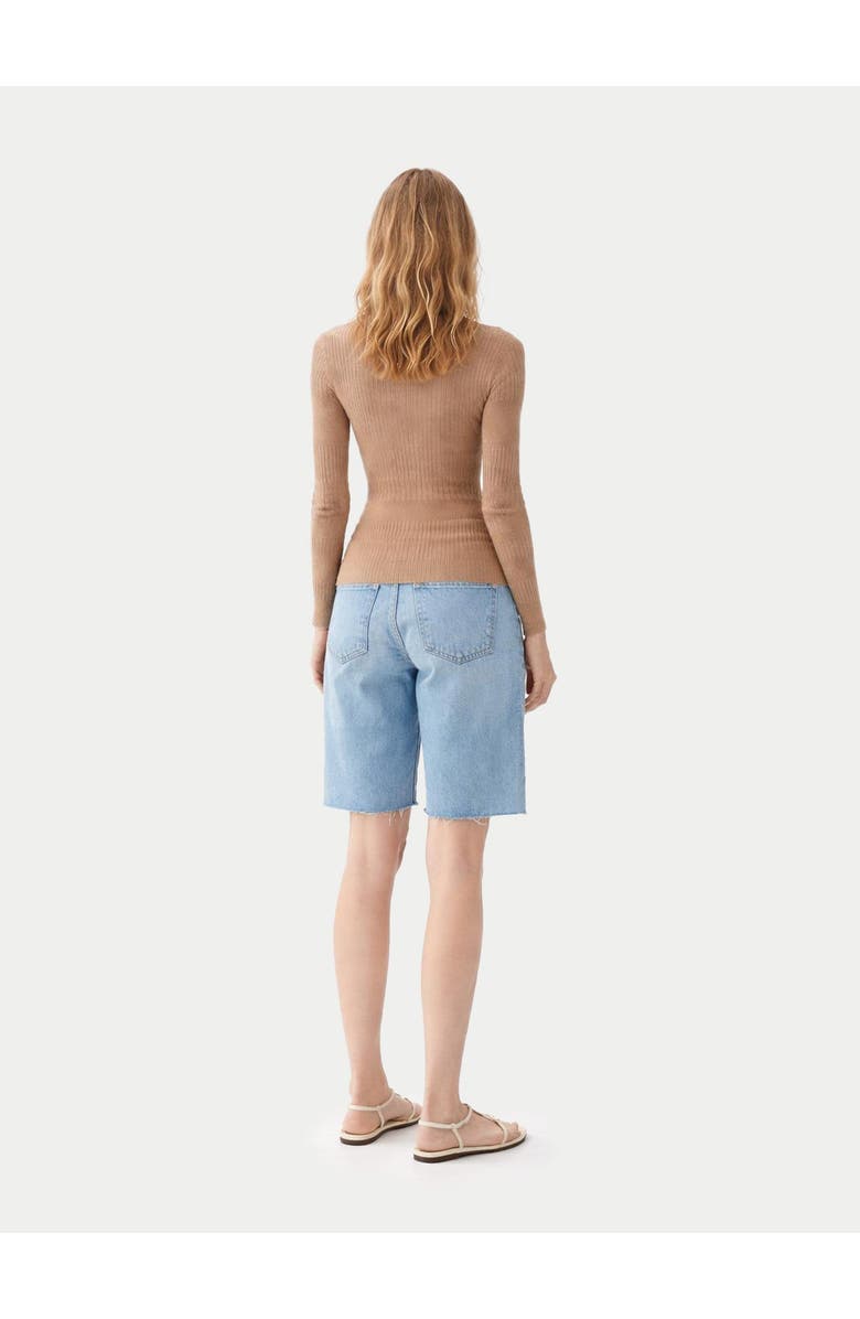 GOBI Mongolian Cashmere High-neck Ribbed Cotton Silk Cashmere Blend Sweater, Alternate, color, Timber Wolf