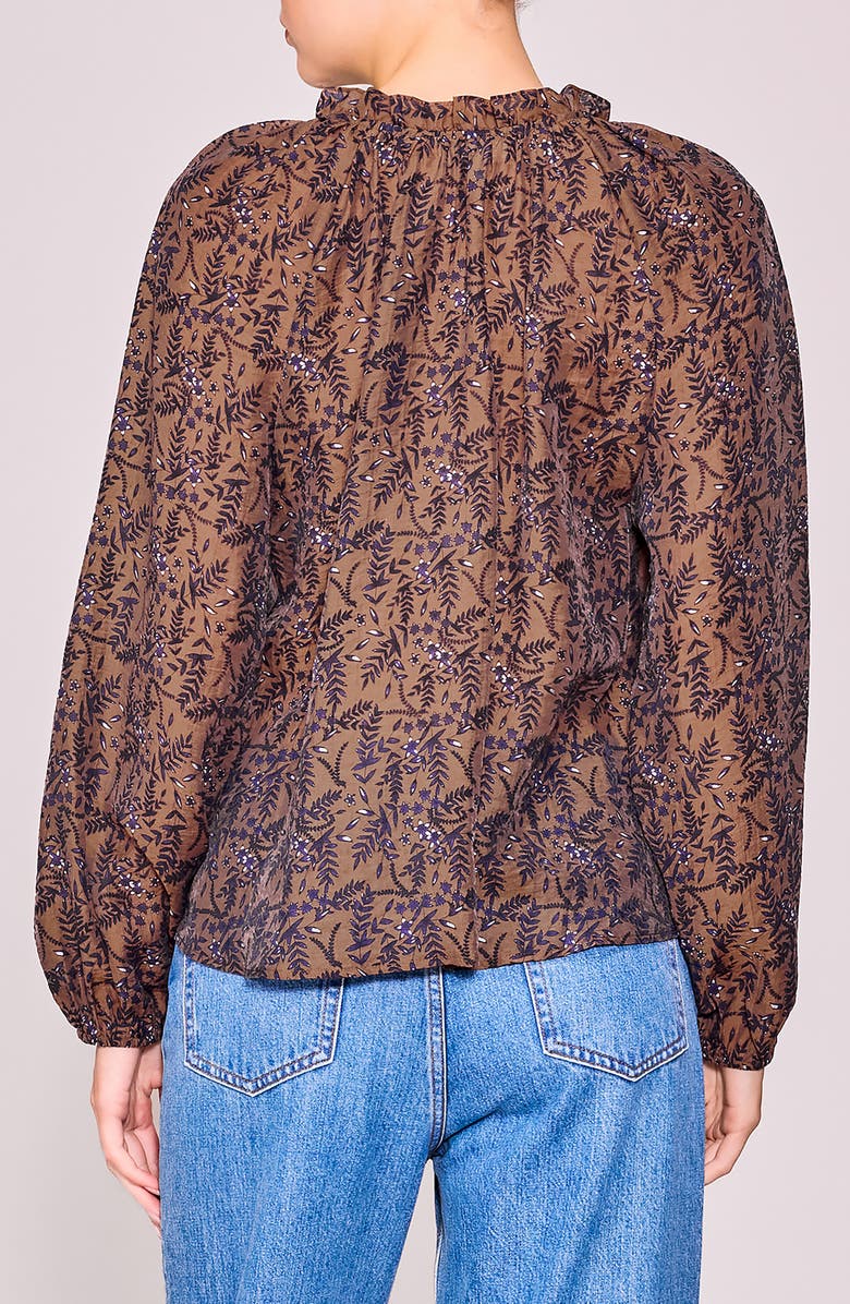 MELLODAY Ruffle Print Top, Alternate, color, Brown Black Floral
