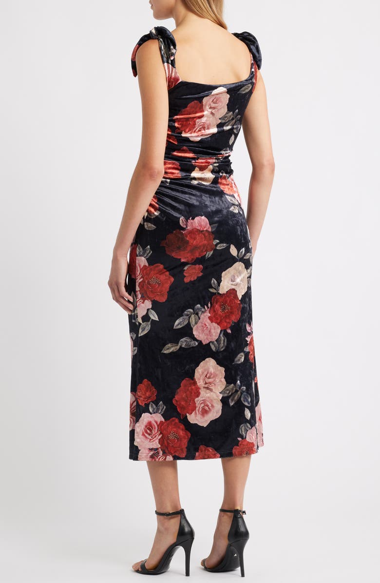 Lulus Teagan Floral Print Off the Shoulder Velvet Dress, Alternate, color, Black Multi