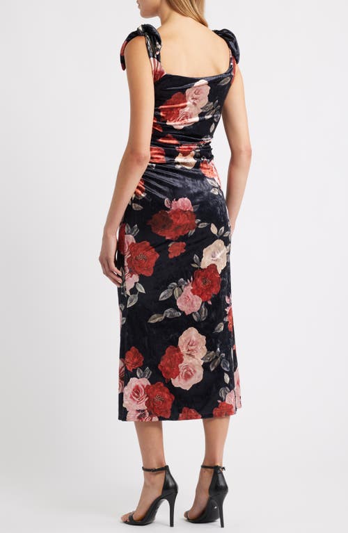 Lulus Teagan Floral Print Off The Shoulder Velvet Dress In Multi