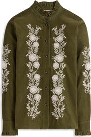Boden Sienna Frill Embroidered Corduroy Shirt