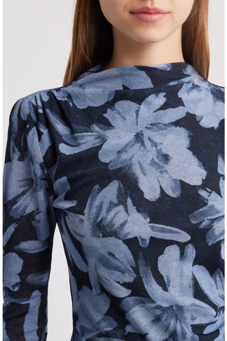 Joelle Floral Ruched Mesh Funnel Neck Top, Alternate, color, MIDNIGHT LILY