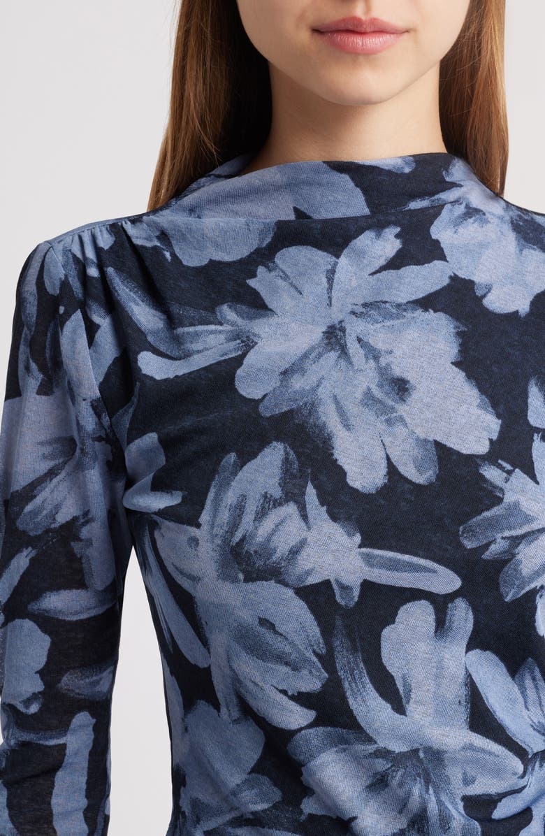 Rails Joelle Floral Ruched Mesh Funnel Neck Top, Alternate, color,