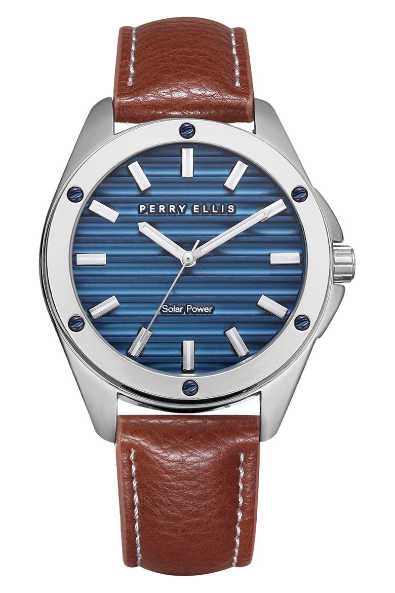 Solar Powered 3-Hand Quartz Strap Watch, 41mm, Main, color, SILVER