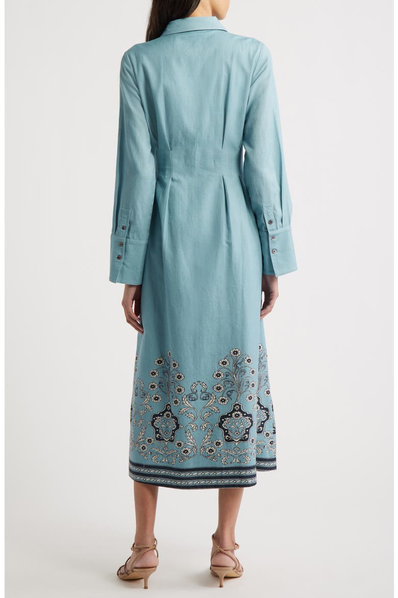 Mirella Placed Print Long Sleeve Cotton & Linen Midi Dress, Alternate, color, CARDAMON BLUE