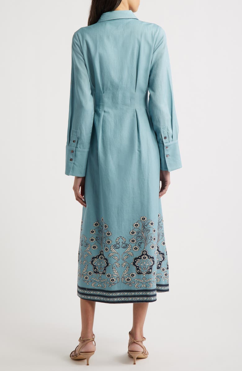 Cleobella Mirella Placed Print Long Sleeve Cotton & Linen Midi Dress, Alternate, color,