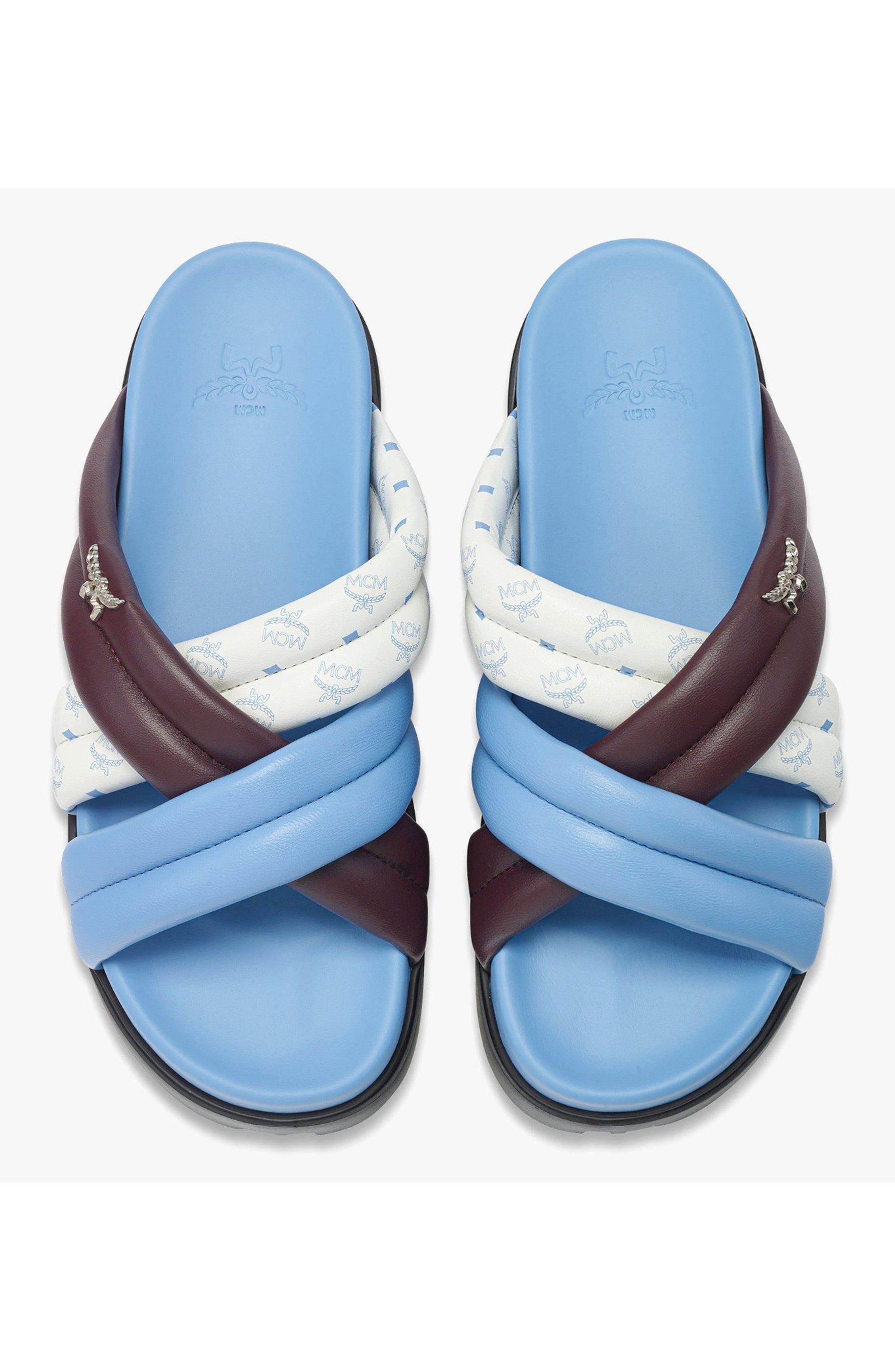MCM Monogram Cross Sandals in Lamb Leather, Alternate, color, Winetasting