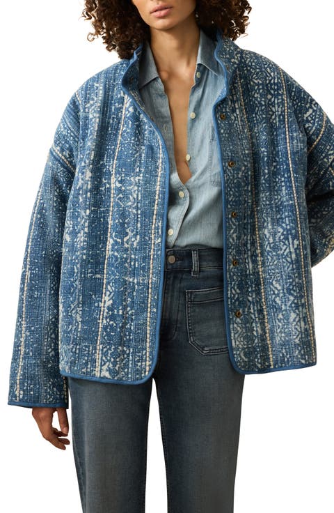 Indigo Patchwork Print Organic Cotton Quilted Jacket