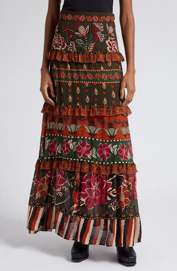 FARM Rio Anika Floral Garden Mixed Print Maxi Skirt | Nordstrom