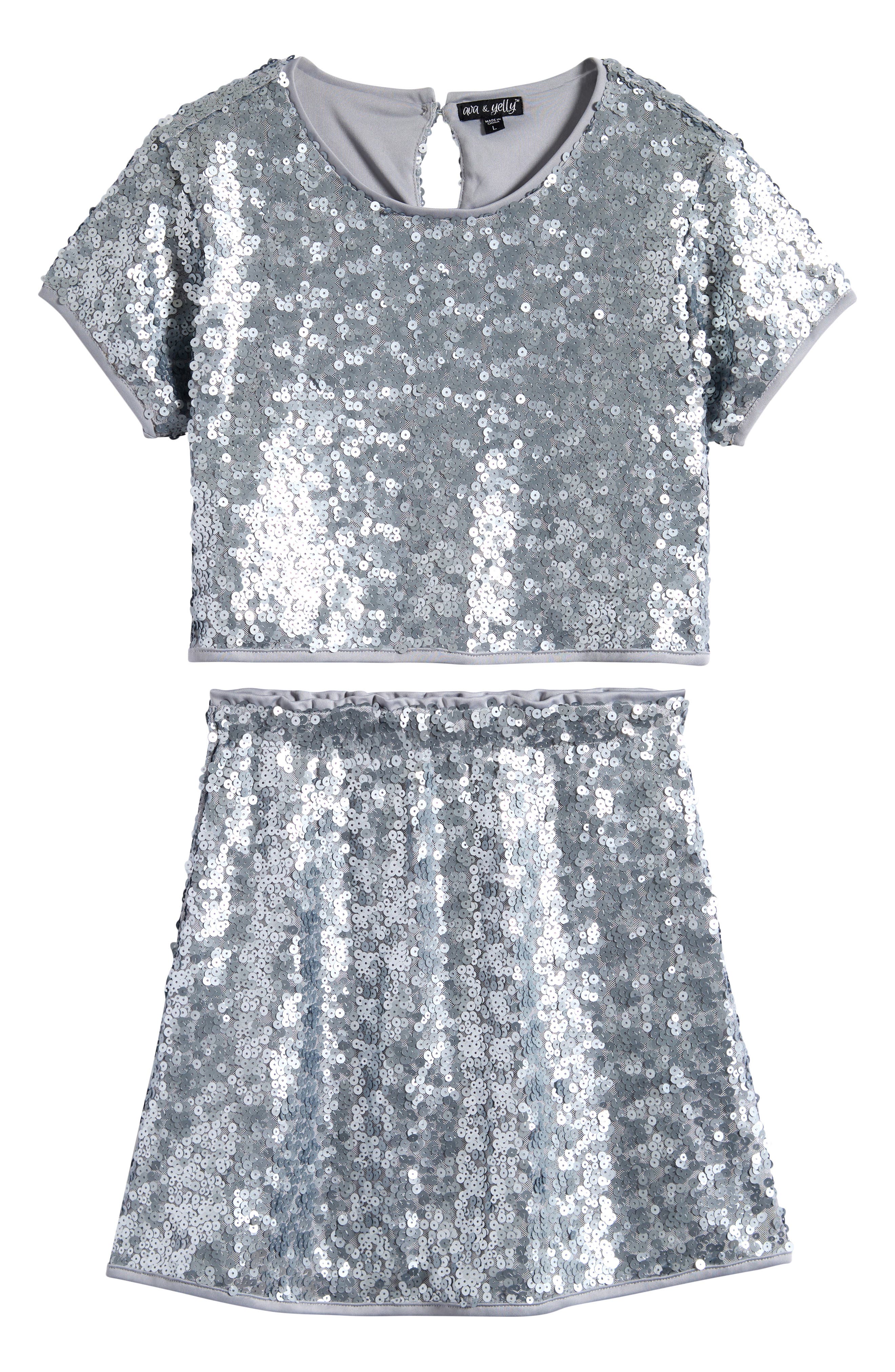 Ava & Yelly Kids' Sequin Top & Skirt Set