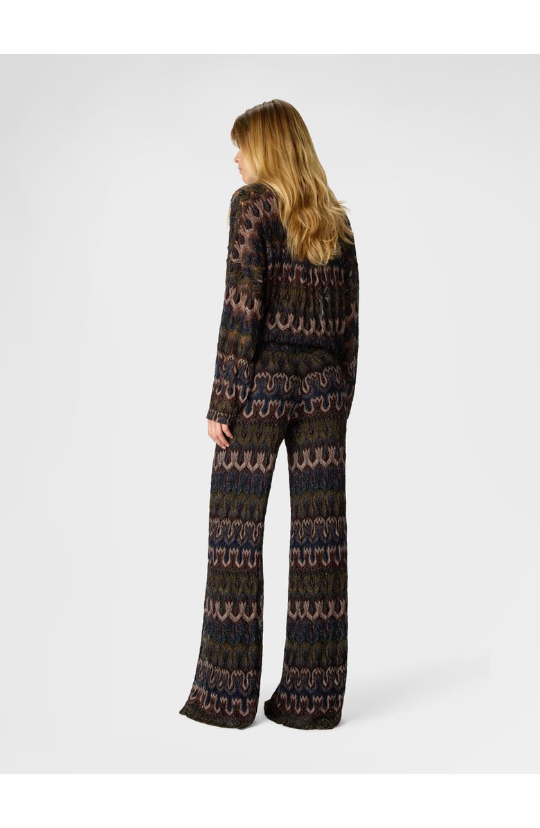 Missoni Viscose Lamé Trousers With Arabesque Motif, Alternate, color, Green& Brown