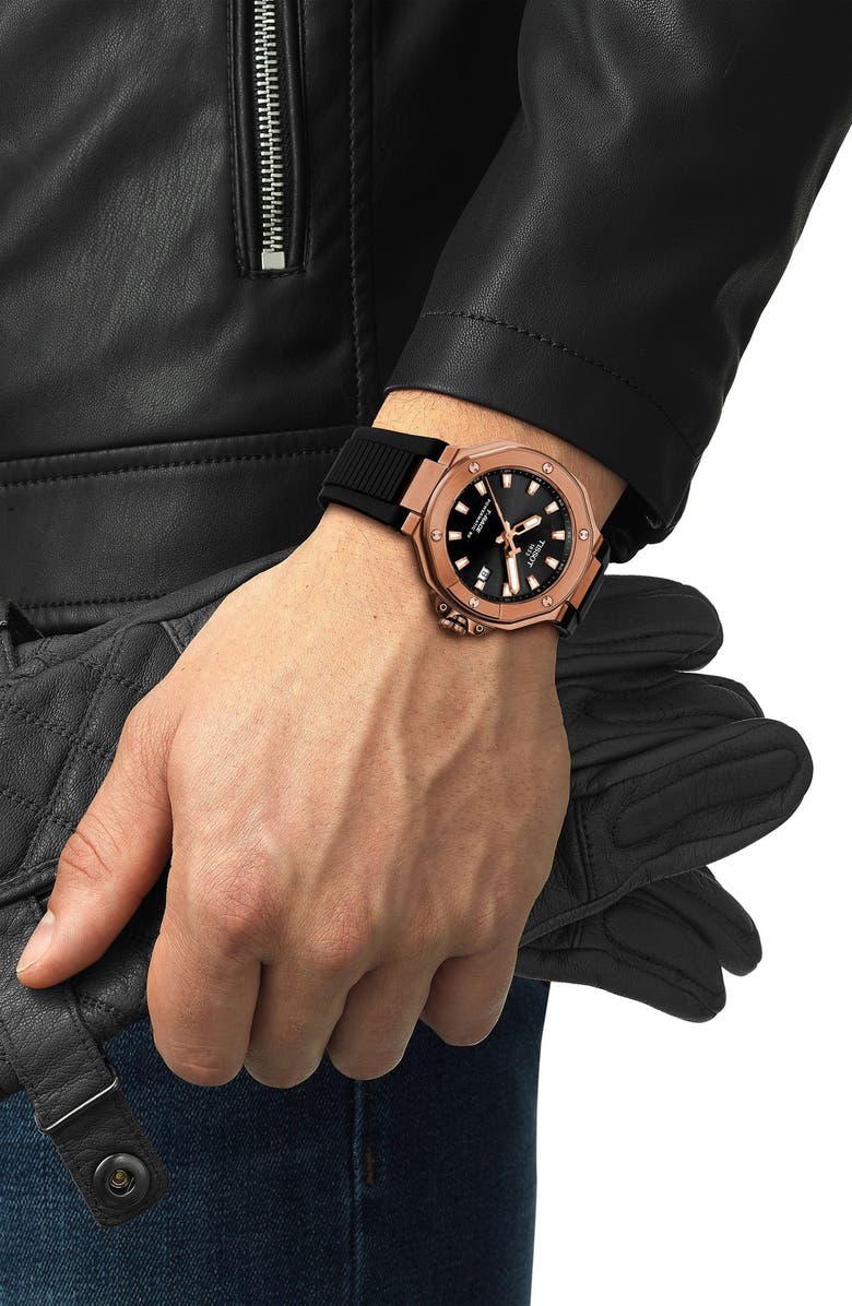 Tissot T-Race Powermatic 80 Silicone Strap Watch, 41mm, Alternate, color, Black