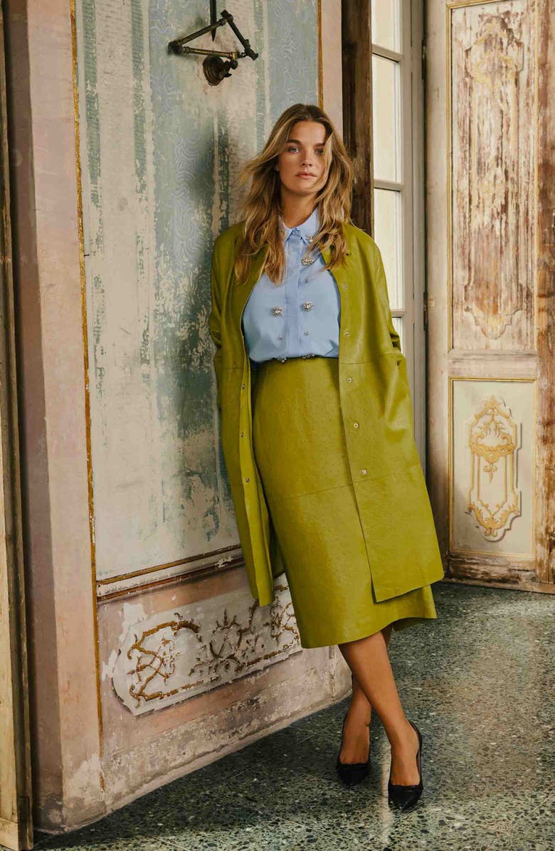 Marina Rinaldi Embellished Cotton Button-Up Shirt, Alternate, color, Sky Blue