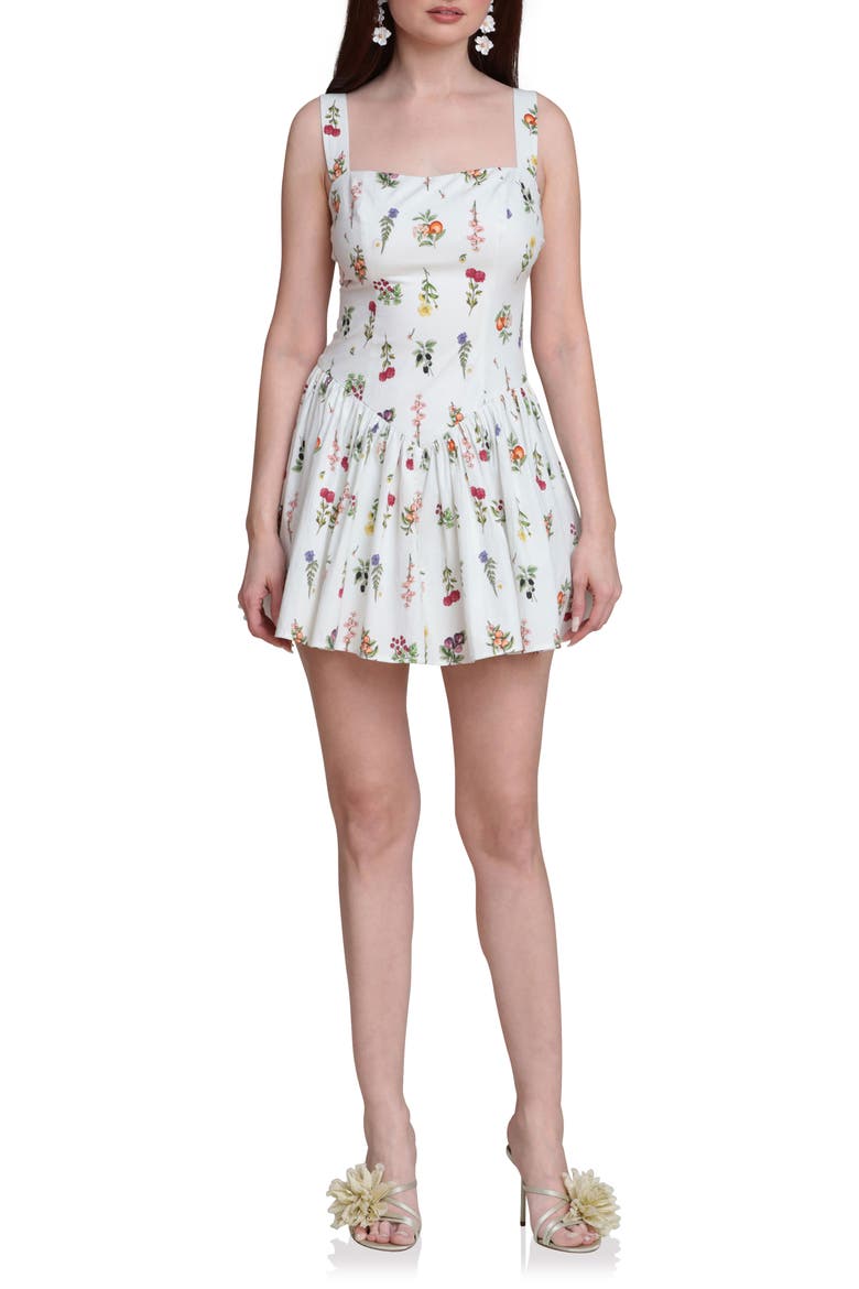 Lemon Print Stretch Cotton Minidress, Main, color, CREAM BOTANICAL