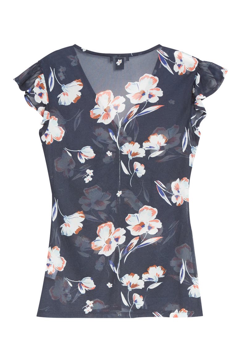 Ruched Front Mesh Top, Alternate, color, NAVY JESSICA FLORAL