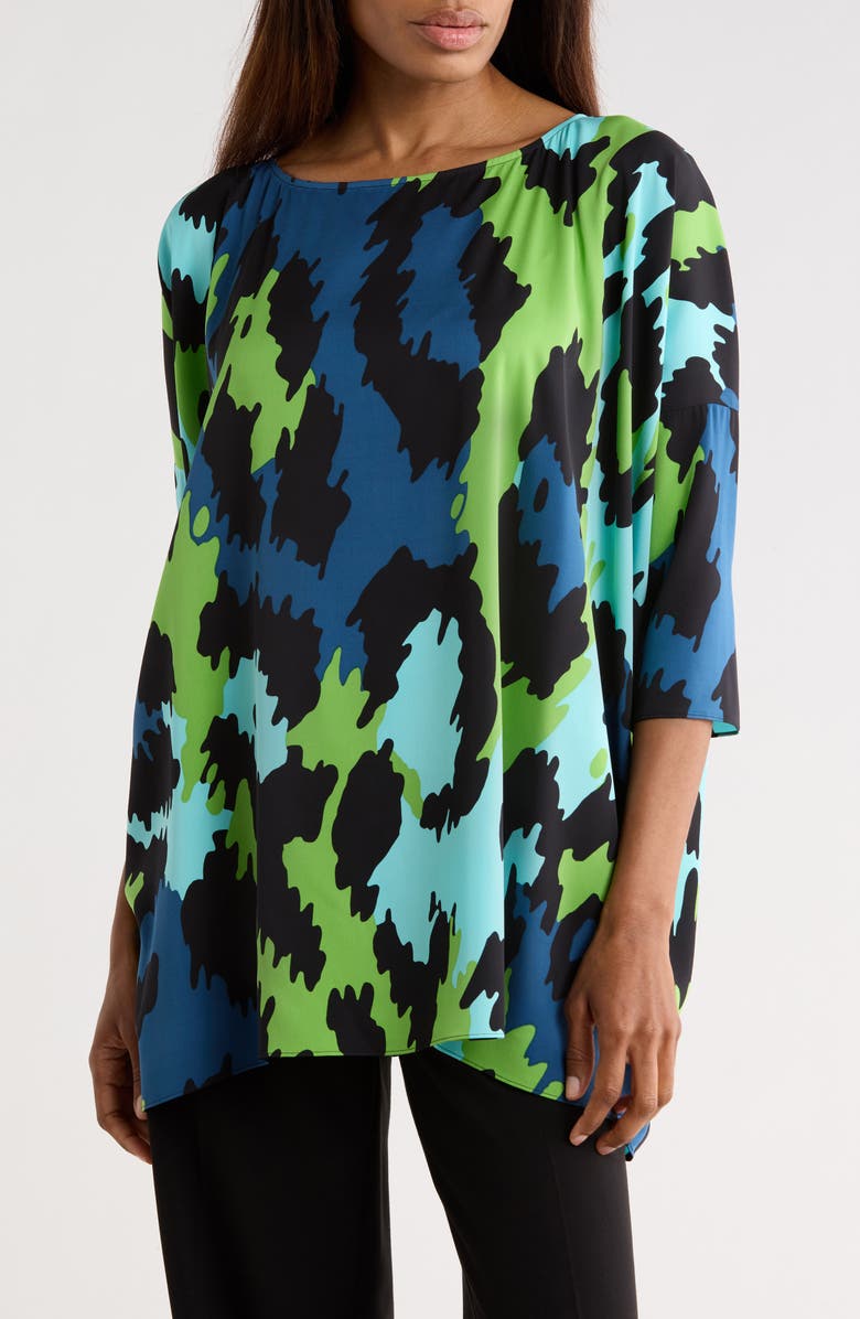 Diane von Furstenberg Diane Silk Blend Tunic Top, Main, color, Jungle Cat Large