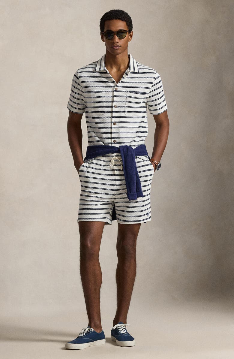 Polo Ralph Lauren Pointelle Rib 6-Inch Shorts, Alternate, color, Pale Cream/ Newport Navy