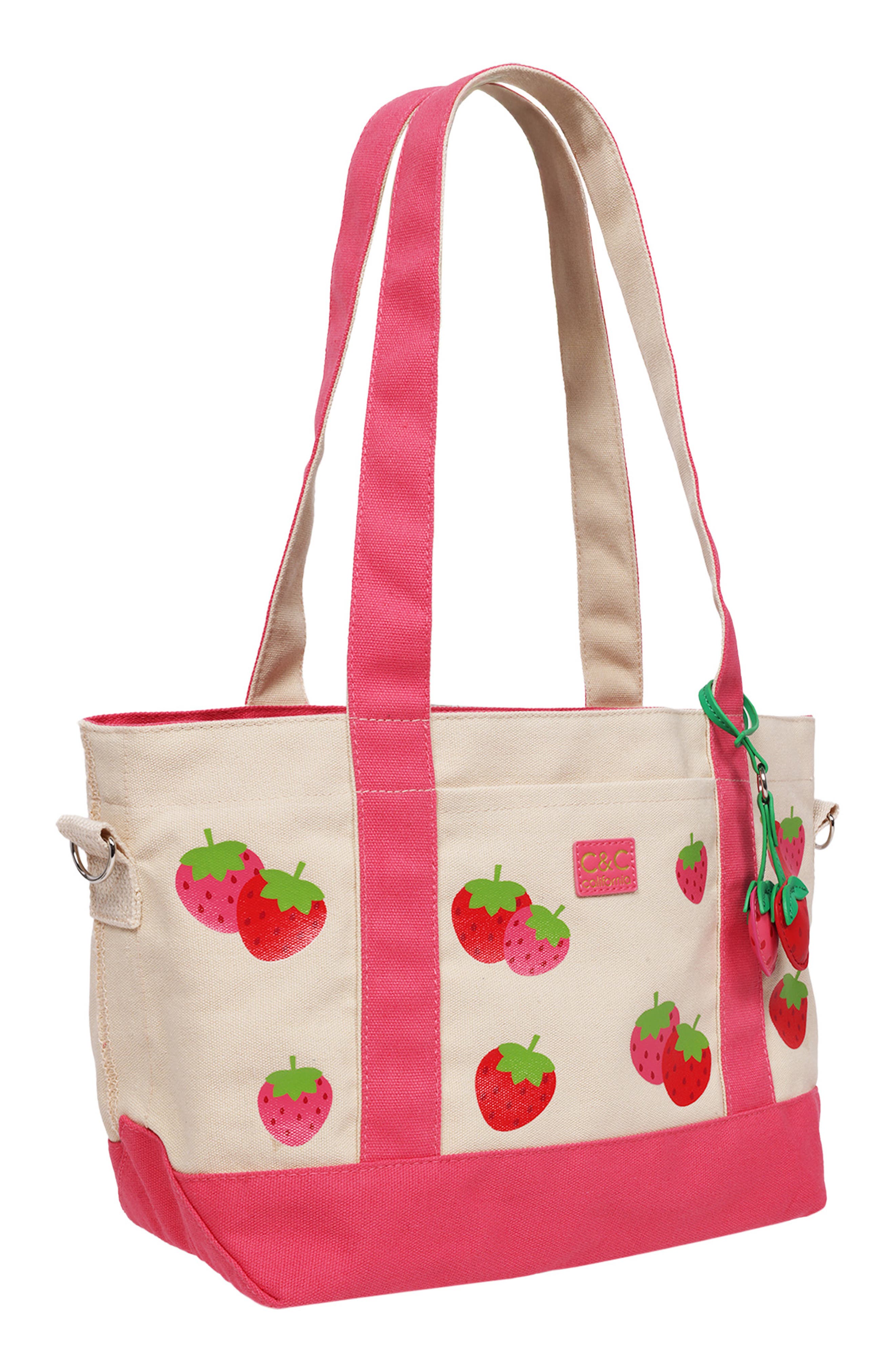 C & C California Strawberry Print Tote Bag, Alternate, color, Pink