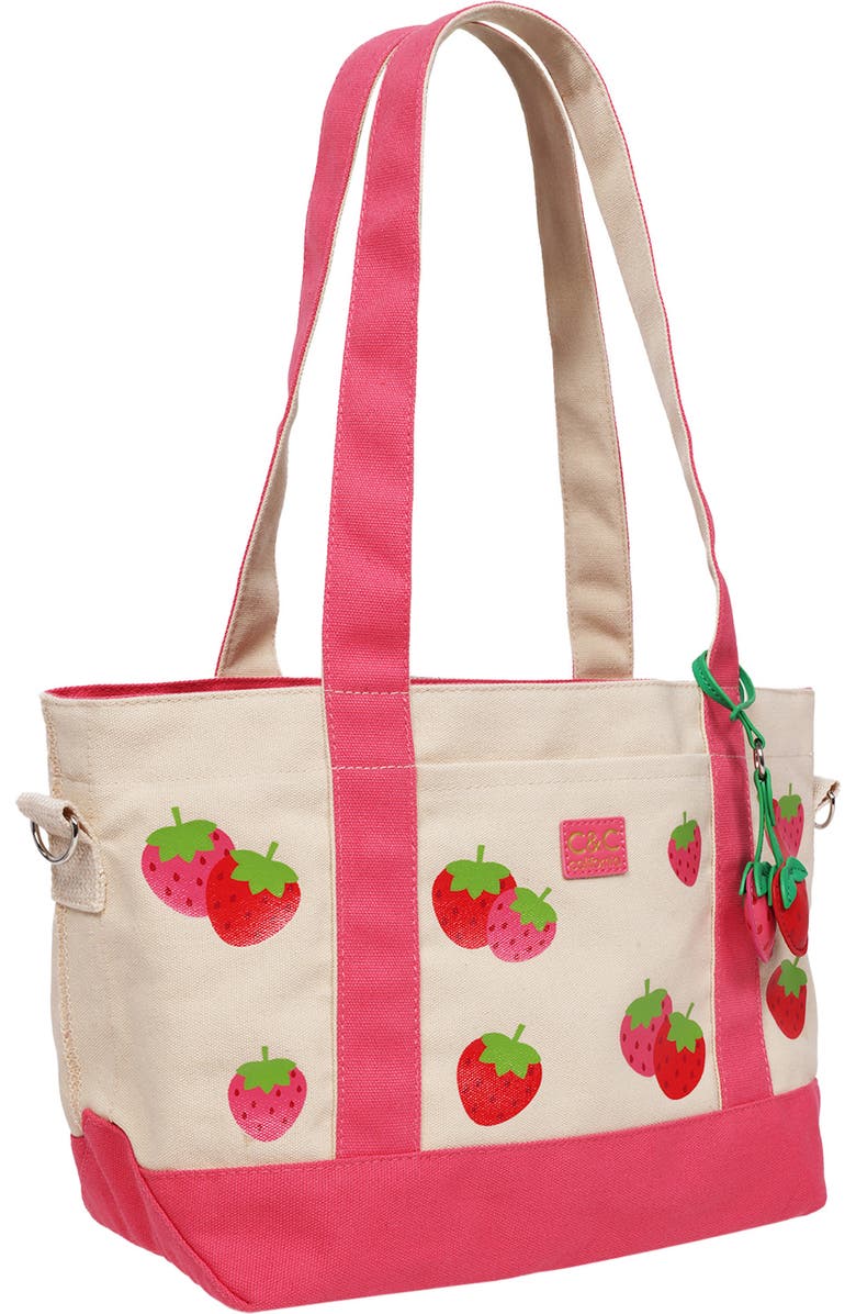 C & C California Strawberry Print Tote Bag, Alternate, color, Pink