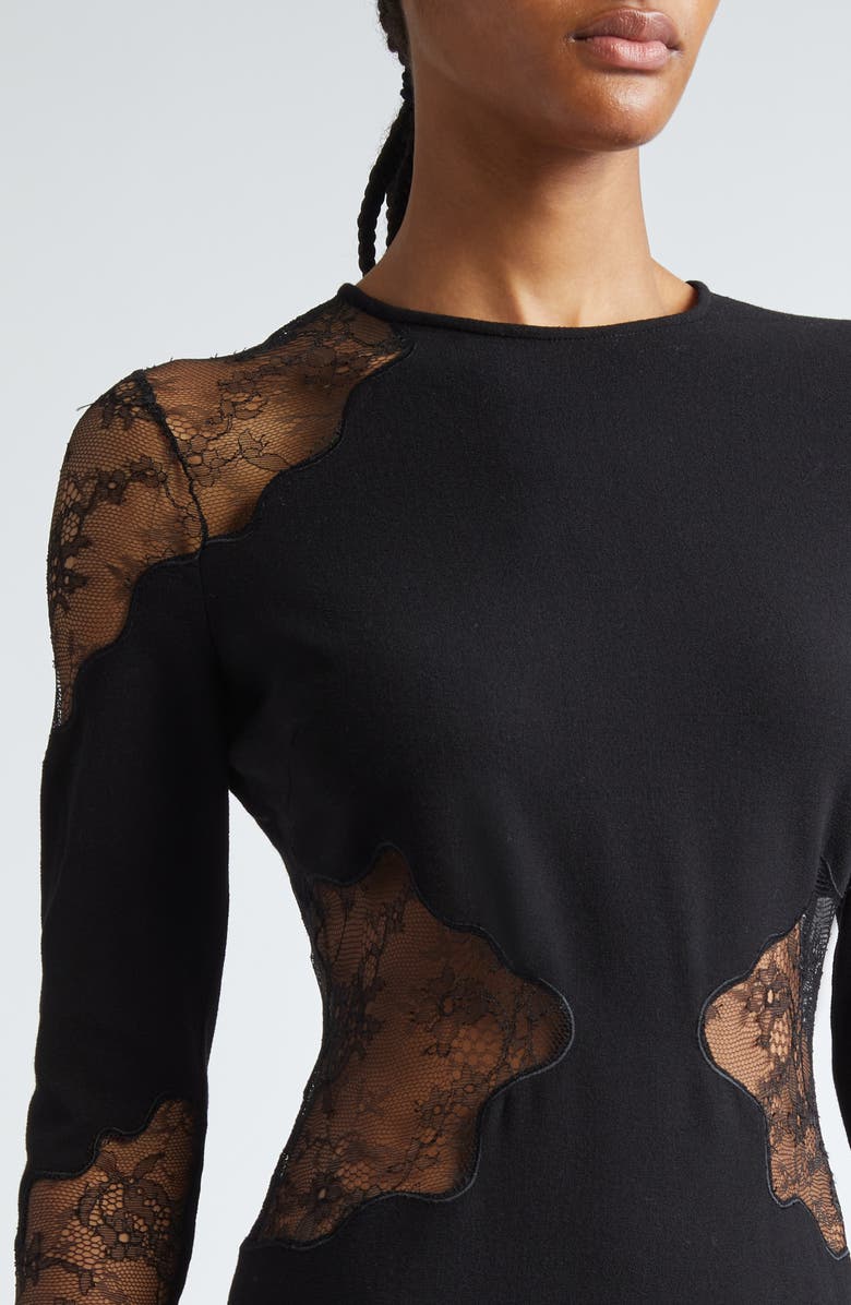 Max Mara Enziana Peekaboo Lace Long Sleeve Wool Blend Crepe Dress, Alternate, color,