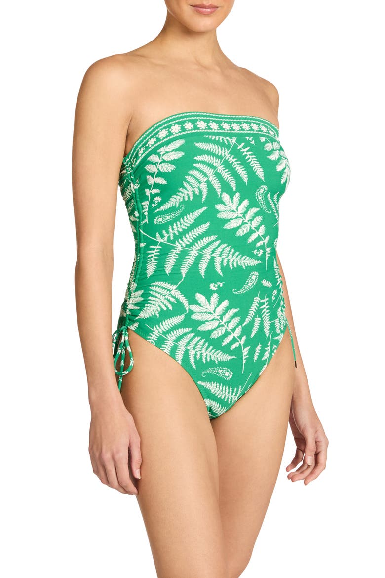 Hailey Bandeau One-Piece Swimsuit, Alternate, color, EMERALD/ ECRU