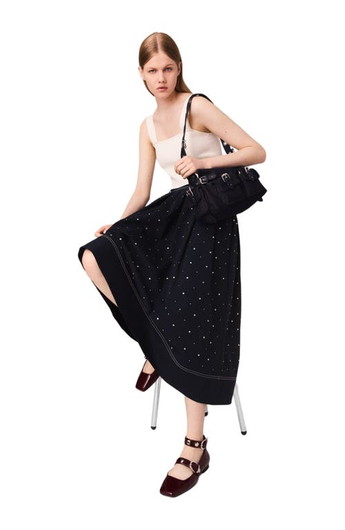 Maje Studded Flared Cotton Skirt In Black