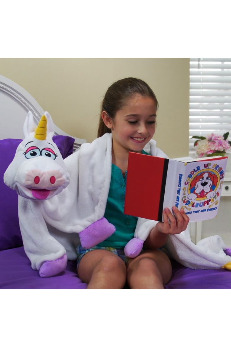 Unicorn Whitepurple 2 In 1 Plush Puppet & Blanket, Alternate, color, Multicolored