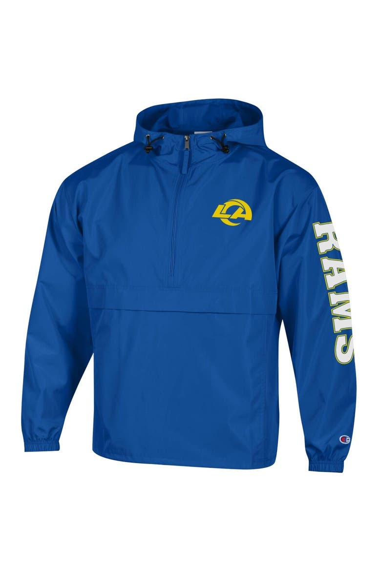 Men's Champion Royal Los Angeles Rams Packable Hooded Windbreaker Half-Zip Jacket, Alternate, color, Royal