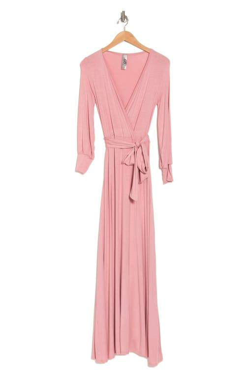 Go Couture Long Sleeve Faux Wrap Maxi Dress In Pink