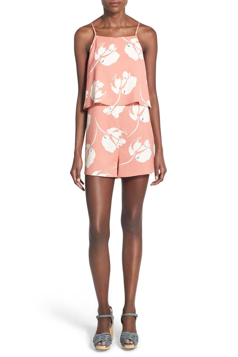Print Popover Romper, Main, color, MAUVE/ CREAM