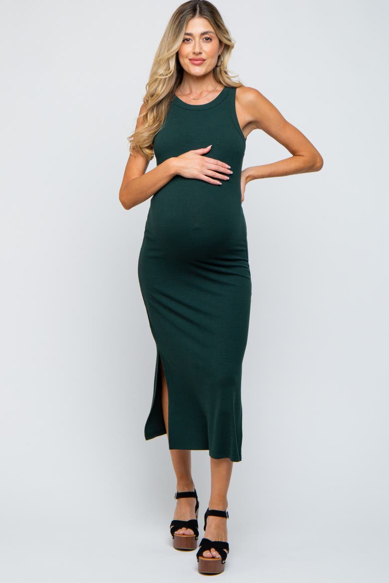 Ribbed Side Slit Tank Dress, Main, color, Forest Green
