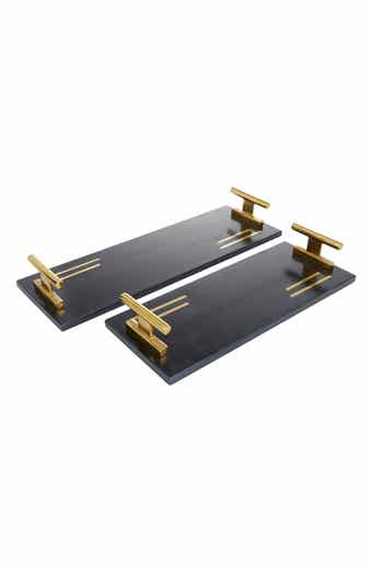 VIVIAN LUNE HOME Black Marble Tray with Goldtone Handles - Set of 2