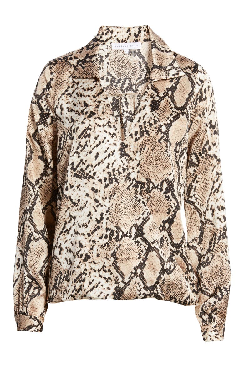 Snakeskin Wrap Shirt, Alternate, color, BROWN