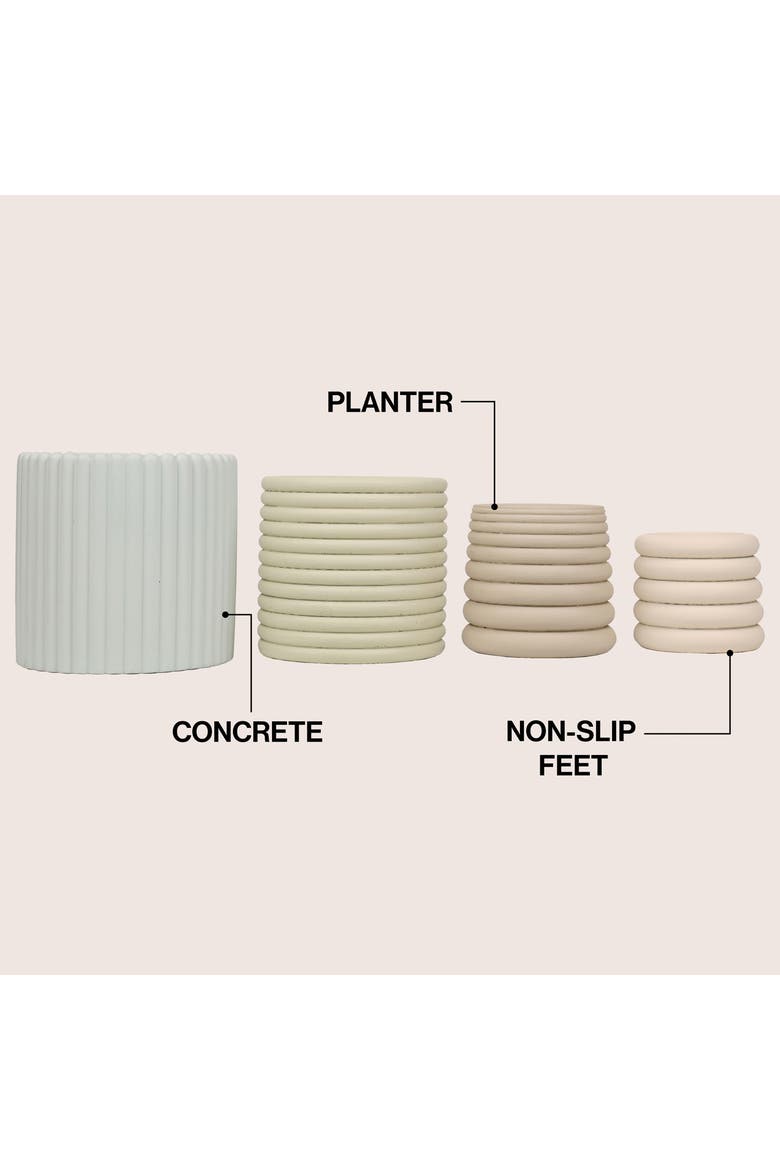 Silas Modern Minimalist Handmade Concrete Fluted Sculptural Cylinder Planter Set with Drainage Holes, Alternate, color, Powder Blue