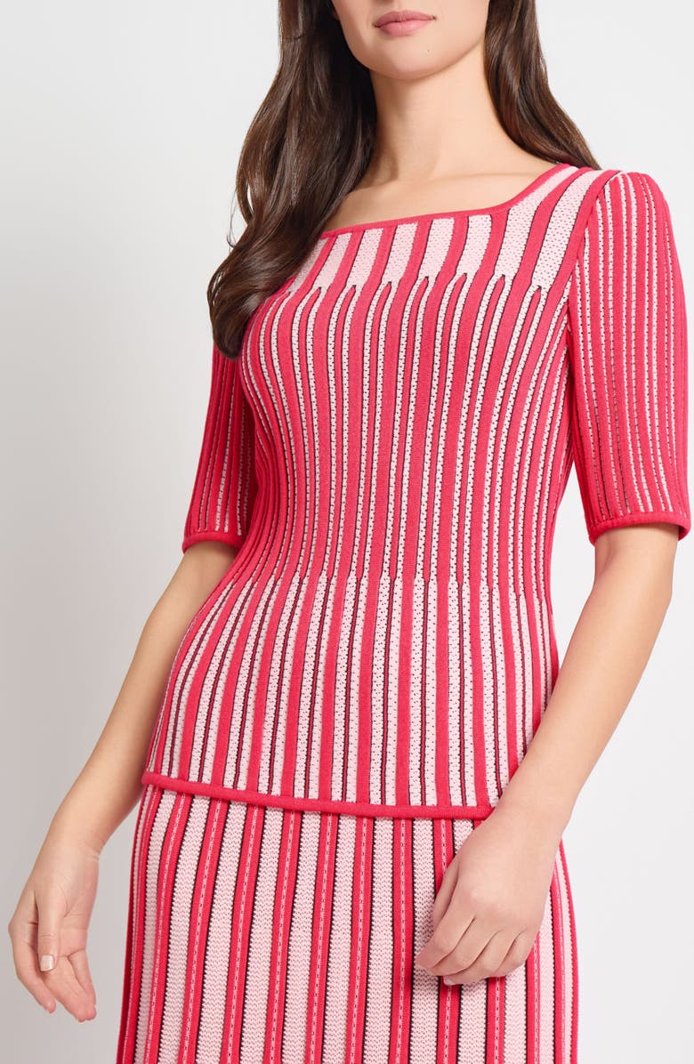 Ming Wang Pointelle Stitch Sweater, Main, color, Vibrant Fuchsia/ Multi