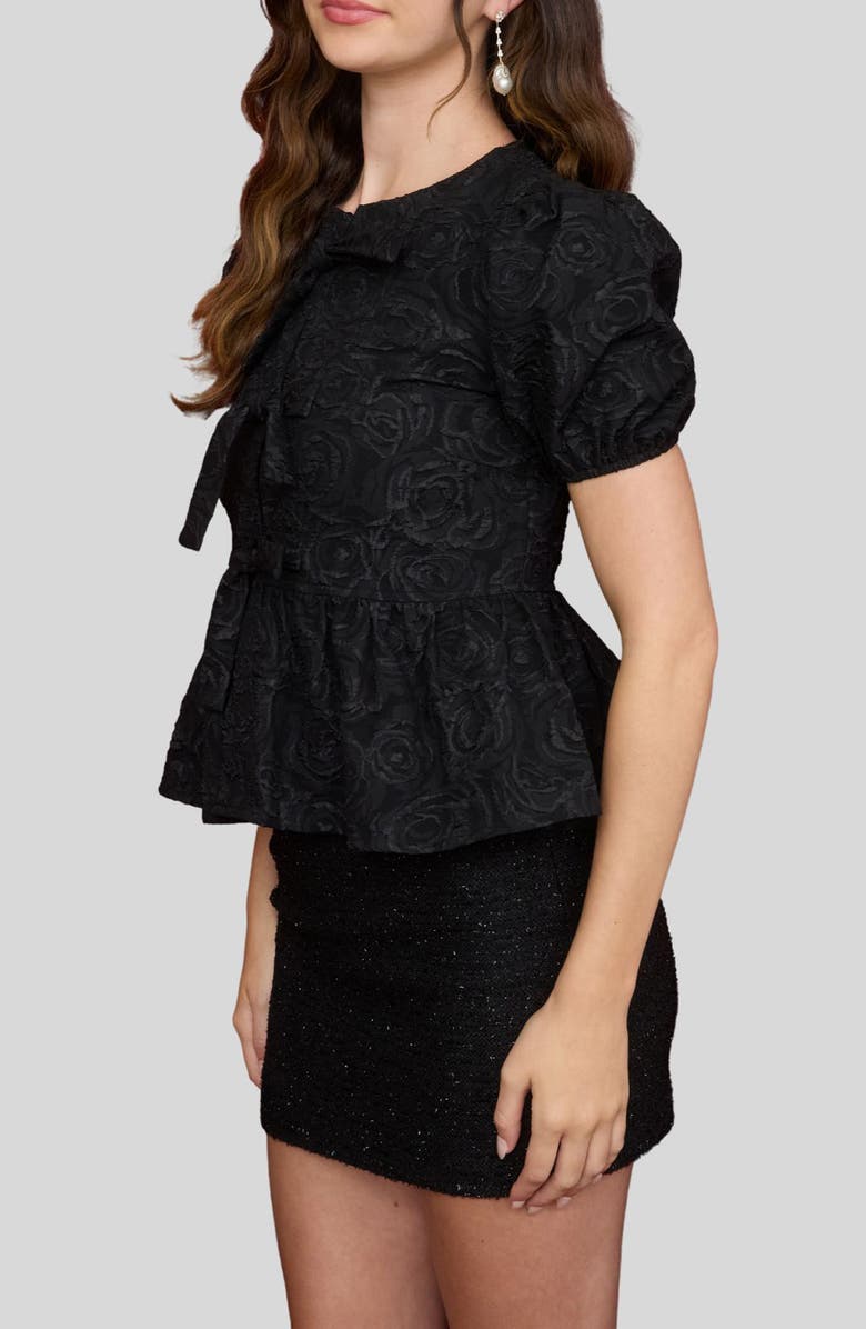 Blu Pepper Rose Jacquard Peplum Top, Alternate, color, Black
