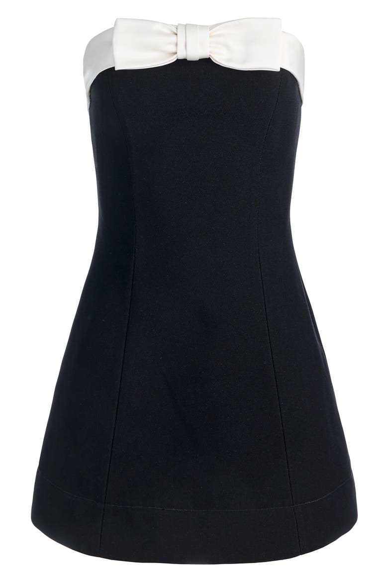 Katya Sculpted Bow Strapless Minidress, Alternate, color, BLACK/ OFF WHITE