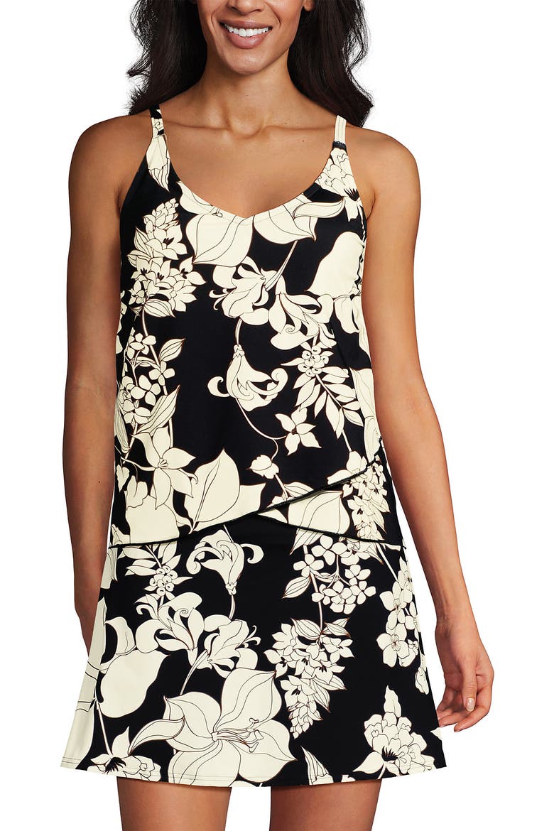 Tulip Hem Tankini Top, Alternate, color, Black/Egret Lilies