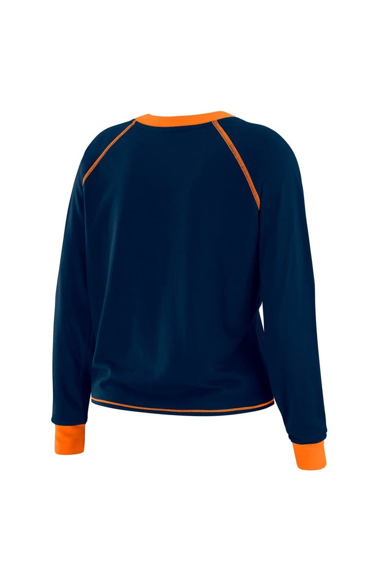 WEAR by Erin Andrews Women's WEAR by Erin Andrews Navy/Orange Chicago Bears Plus Size Tie-Front Long Sleeve Top, Alternate, color, 