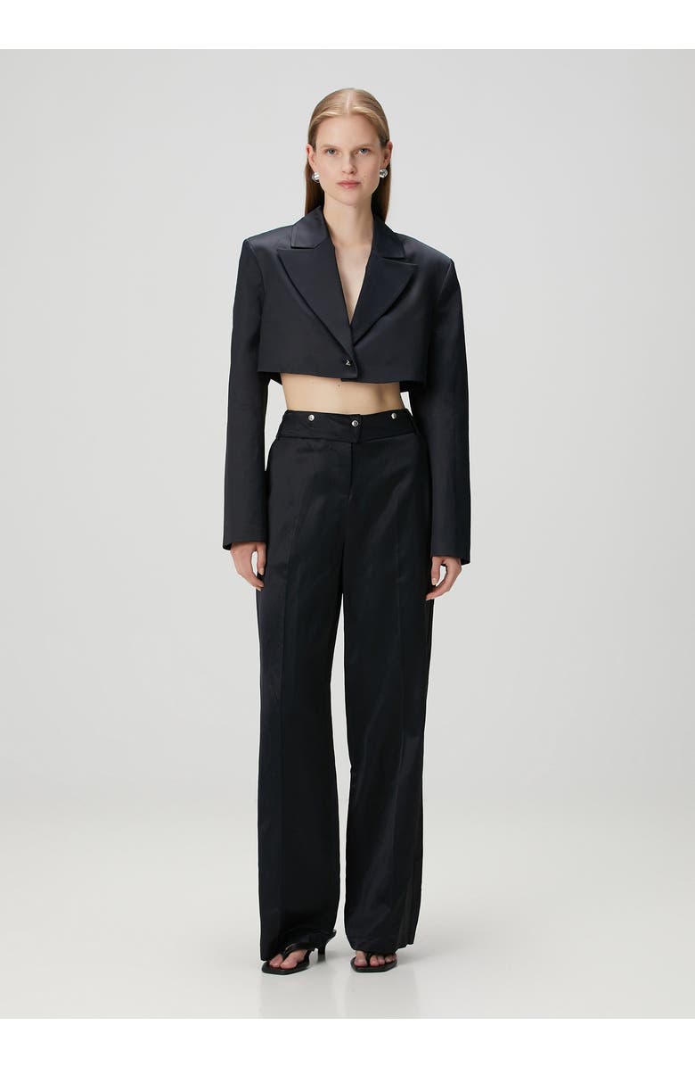 PCFG Linen Blend Crop Shiny Woven Jacket, Alternate, color, Black