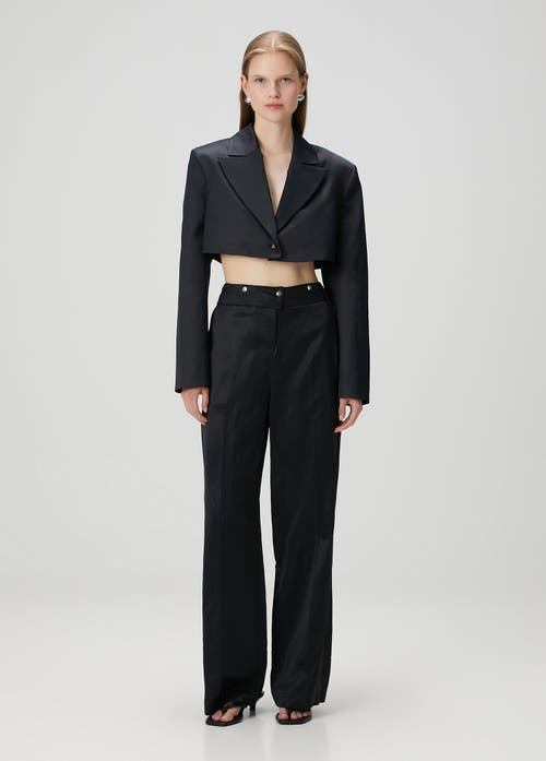 Pcfg Linen Blend Crop Shiny Woven Jacket In Black