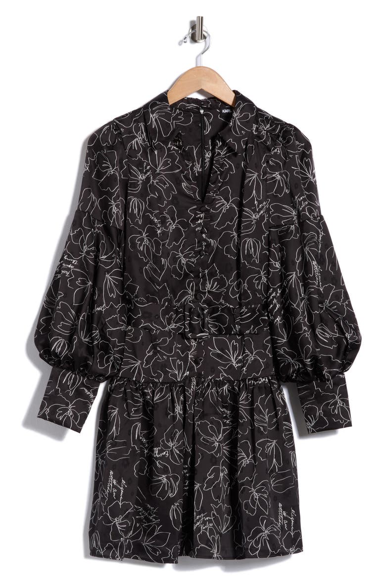Balloon Long Sleeve Satin Dress, Alternate, color, BLACK/ SOFT WHITE