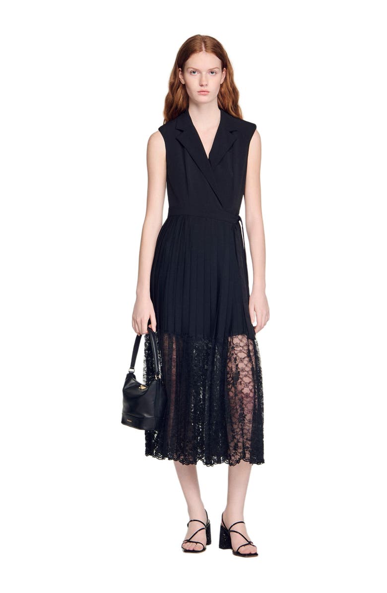 SANDRO Lace collar maxi dress, Alternate, color, Black