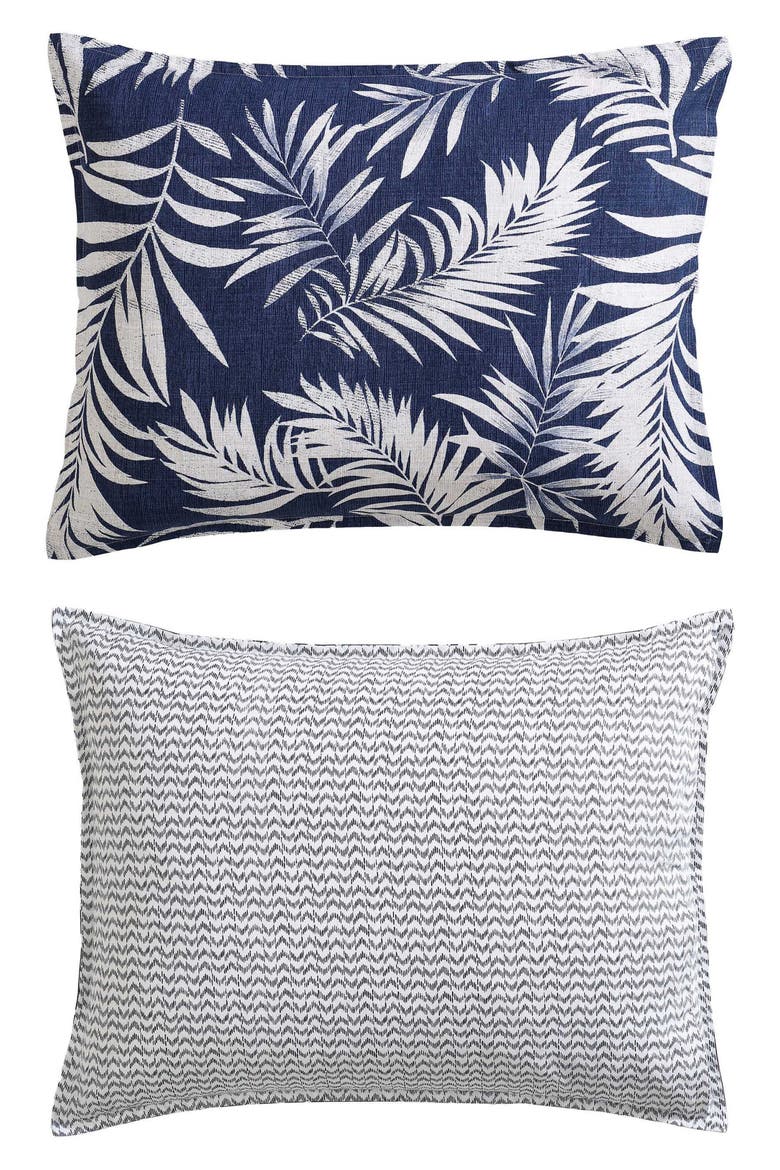 Marina Leaf Cotton Comforter Set, Alternate, color, NAVY/ WHITE