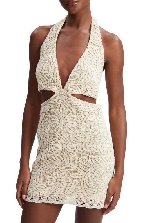 Bardot Arias Open Stitch Halter Minidress In Neutral