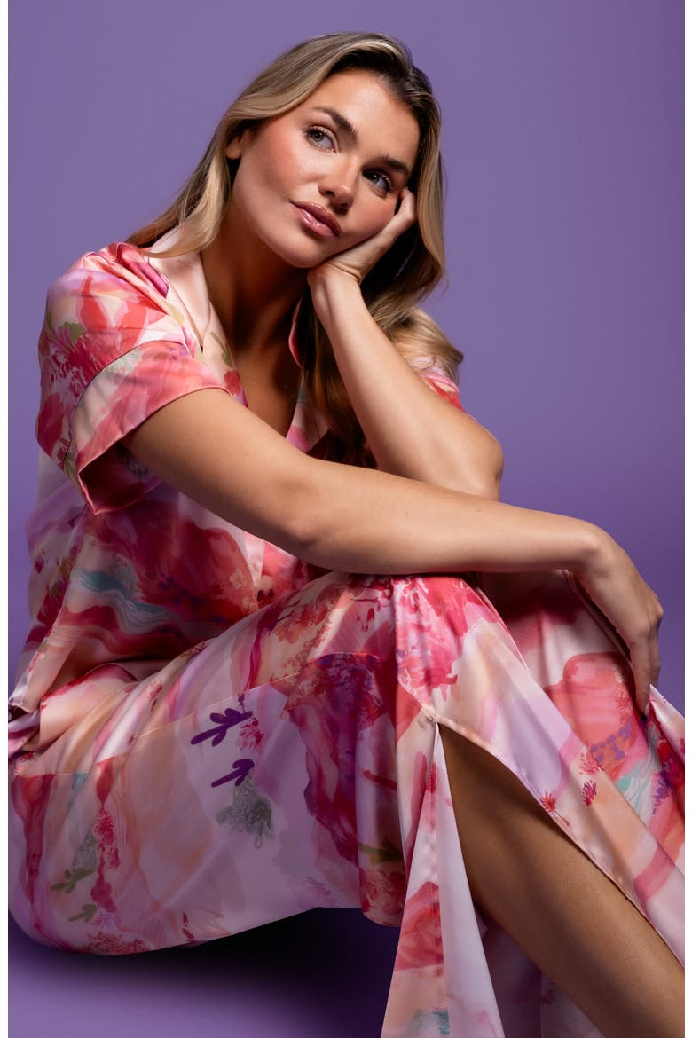Print Satin Pajamas, Alternate, color, PINK